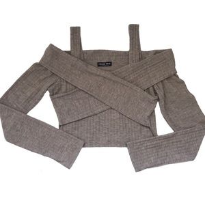 Fashion Nova Long Sleeve Taupe Ribbed Crop Top